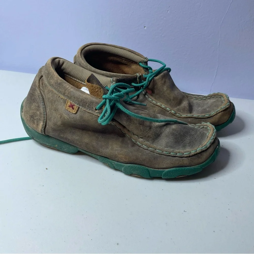 Kids Brown and Teal Moccasin Shoes Twisted X 6m ydm0017